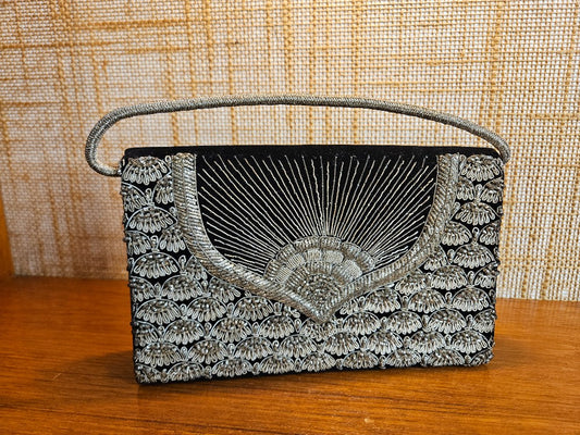 Vintage 1950s Zari Embroidery Handmade Velvet Evening Ba|12762