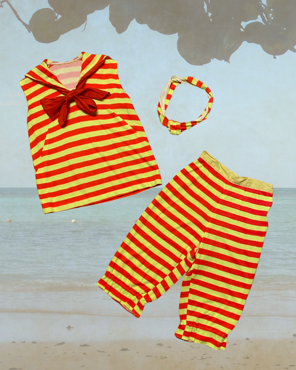 50s Red & Yellow Striped Beach Set|12413