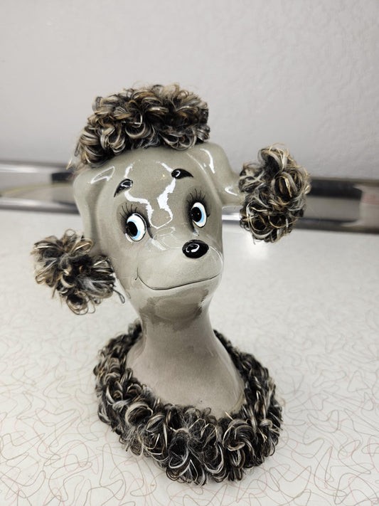 RARE Poodle Anthropomorphic Grey Poodle Ceramic Bank, Decor, Vintage, Kitschy,