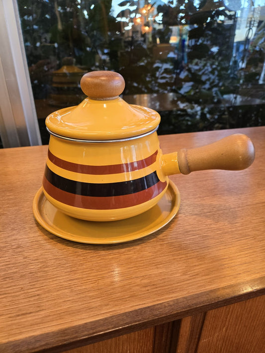 Yellow w/Brown Stripes Fondue Pot|10608