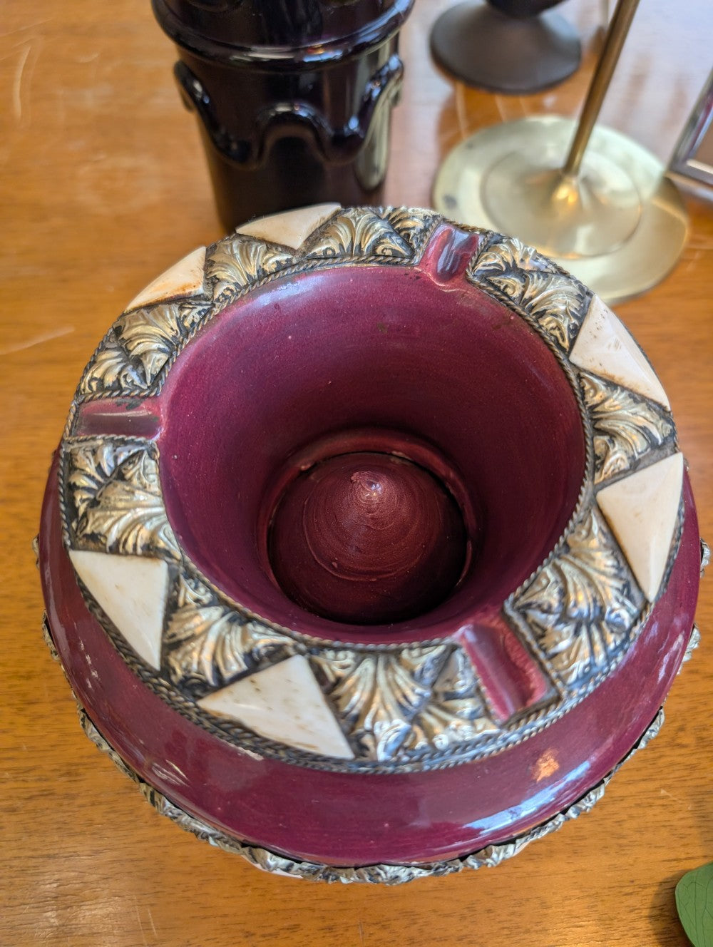 Moroccan Ashtray with Metal and Bone Inlays|11589