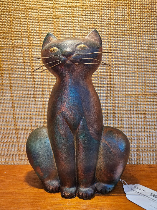 Signed Raku Pottery Cat|12472