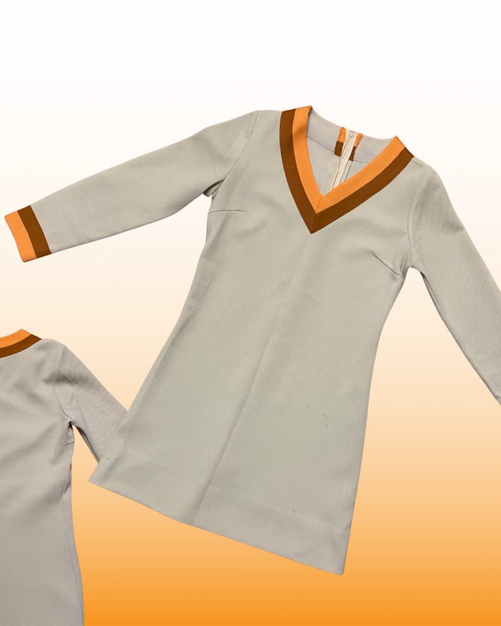 70s Tan & Orange Polyester Minidress|10987