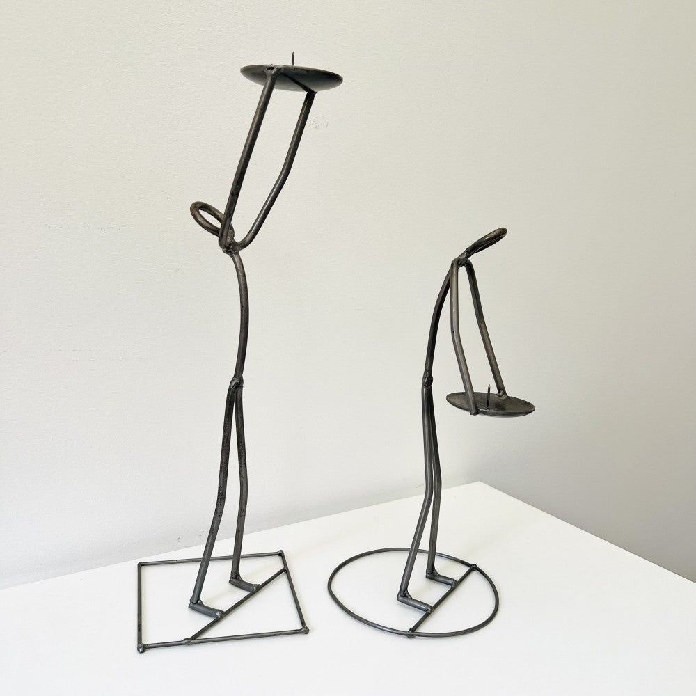 Pair of hand forged stick figure candle holders, 1990s|11118