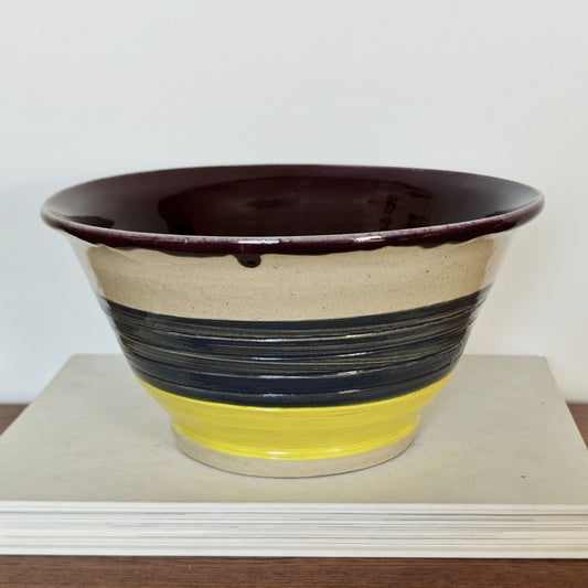 Art pottery bowl. Purple, blue and yellow|10968