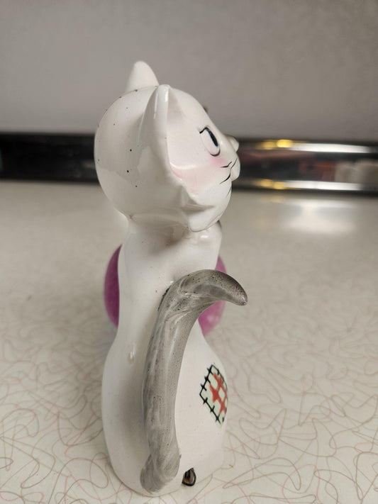 RARE Vintage Kitty Pincushion, Winking Cat, Tapemeasure, Japan, Ceramic