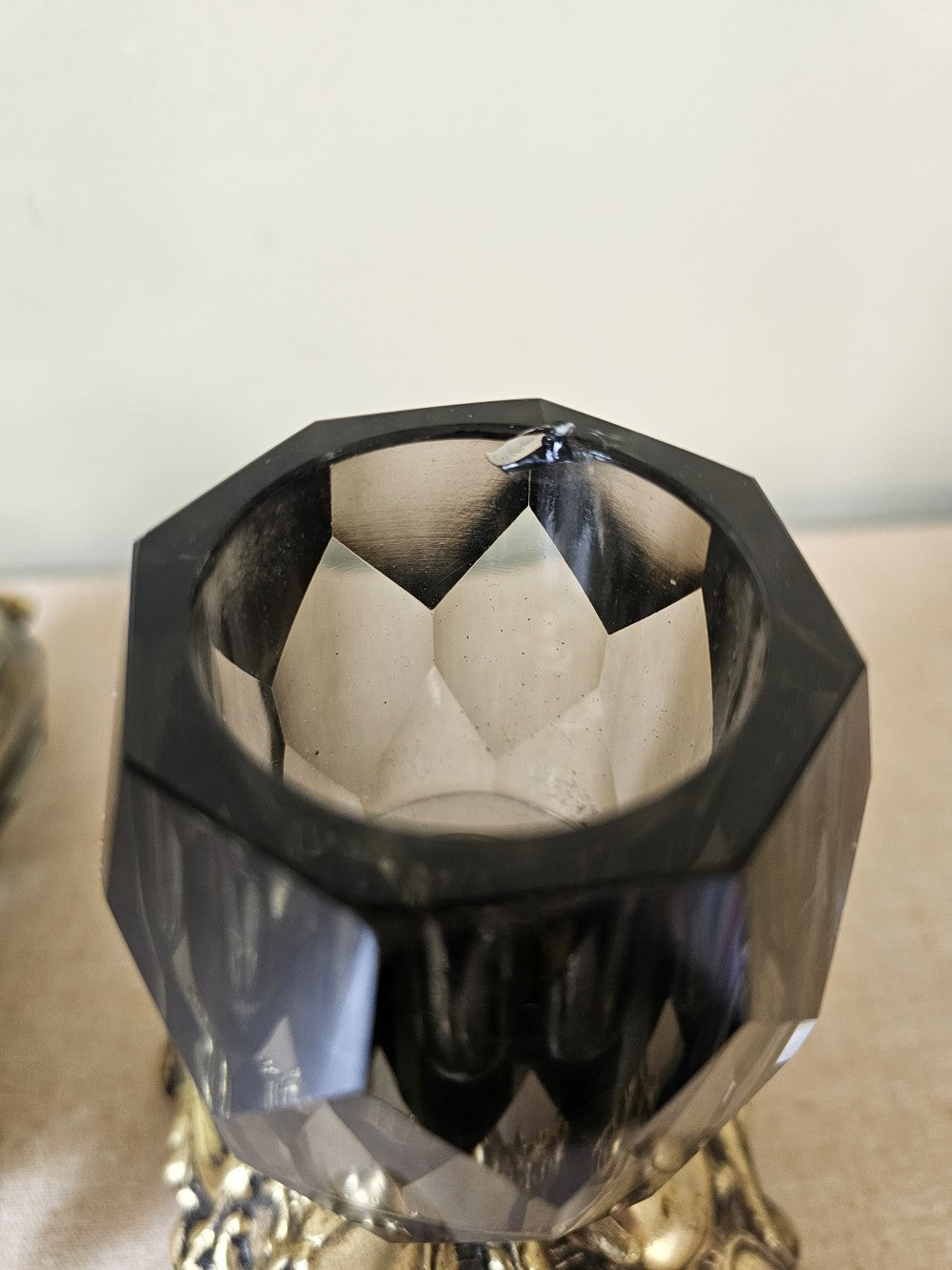 Brass & Smoked Glass Table Lighter Pair|12729