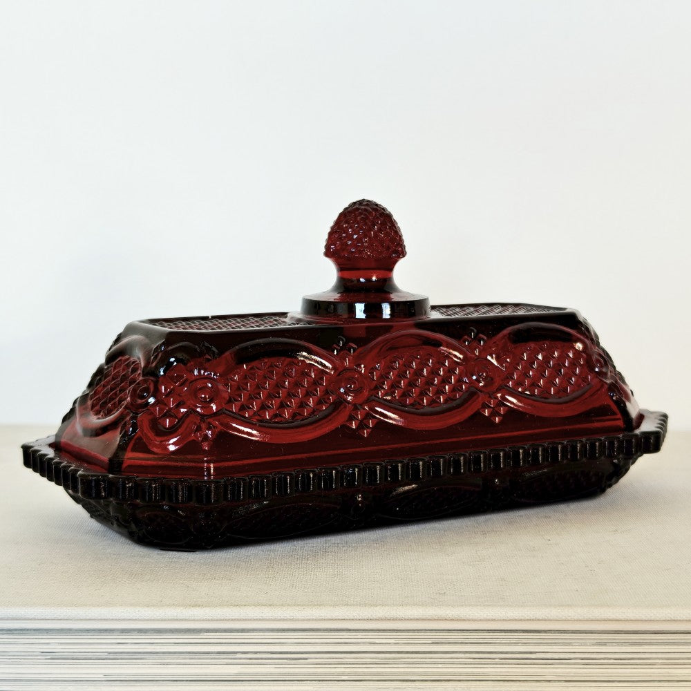 Avon Cape Code red glass butter dish|10954