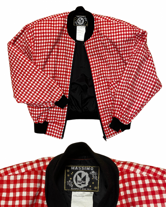 80s Massimo Dutti Red Gingham Bomber Jacket|15726