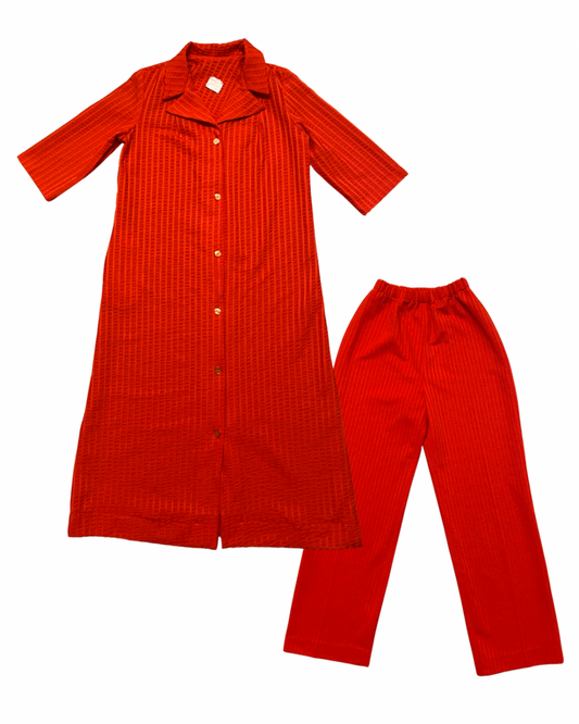 70s Red Pinstripe 2pc Casual Set|10752