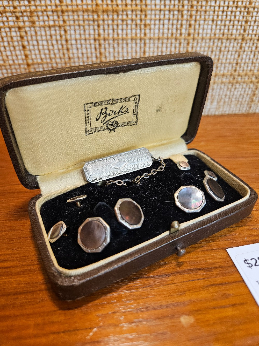 1920s Mother of Pearl Cufflinks and tuxedo shirt studs - Birks Formal Stud Set|12649