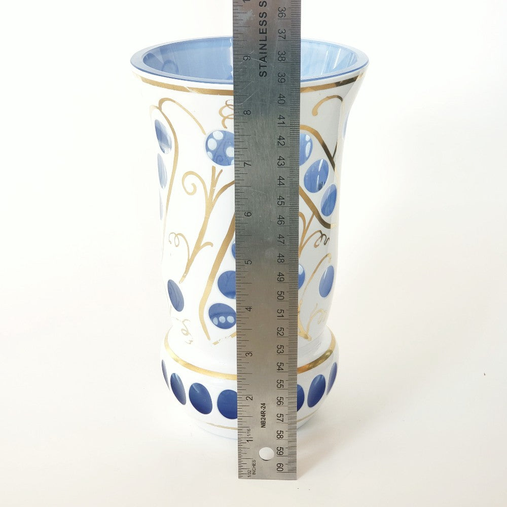 Borske Sklo cased white on blue glass vase|13696
