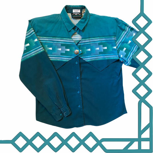Roper Teal Aztec Button Up|9321