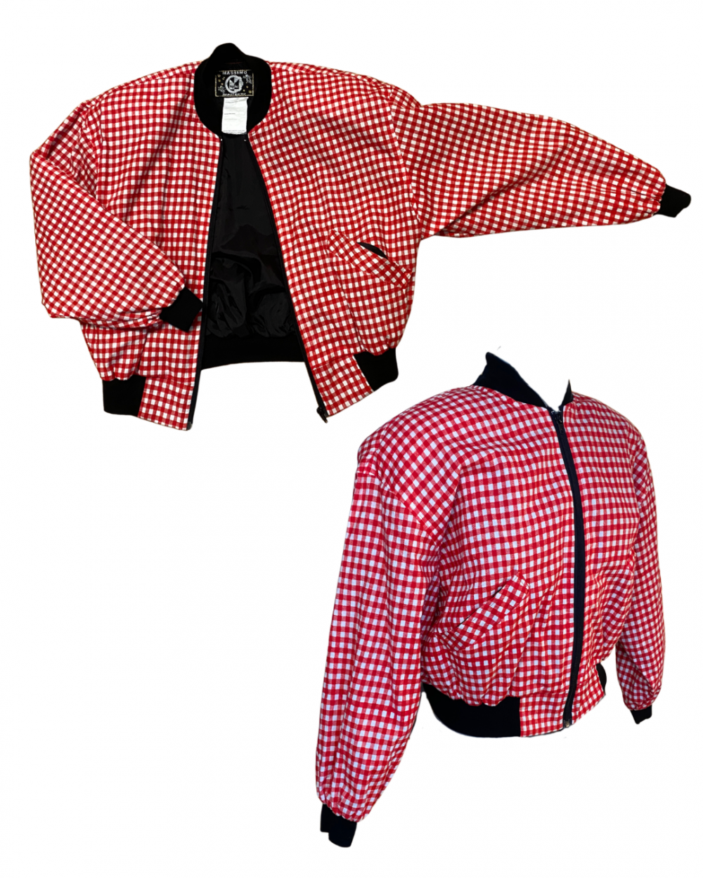 80s Massimo Dutti Red Gingham Bomber Jacket|15728