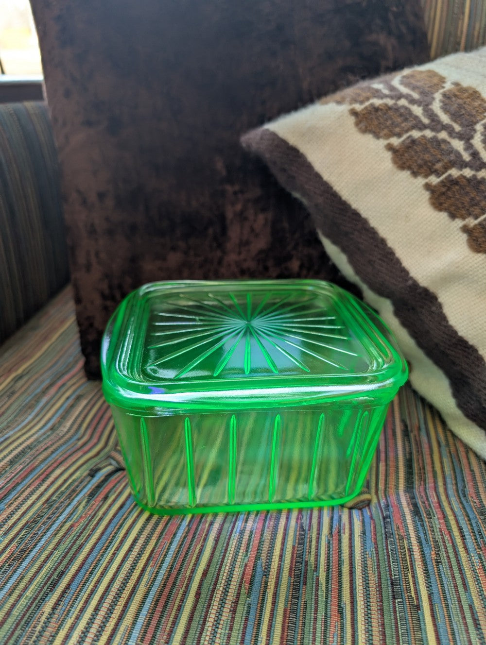 Vaseline Glass Refrigerator Dish With Lid|11585