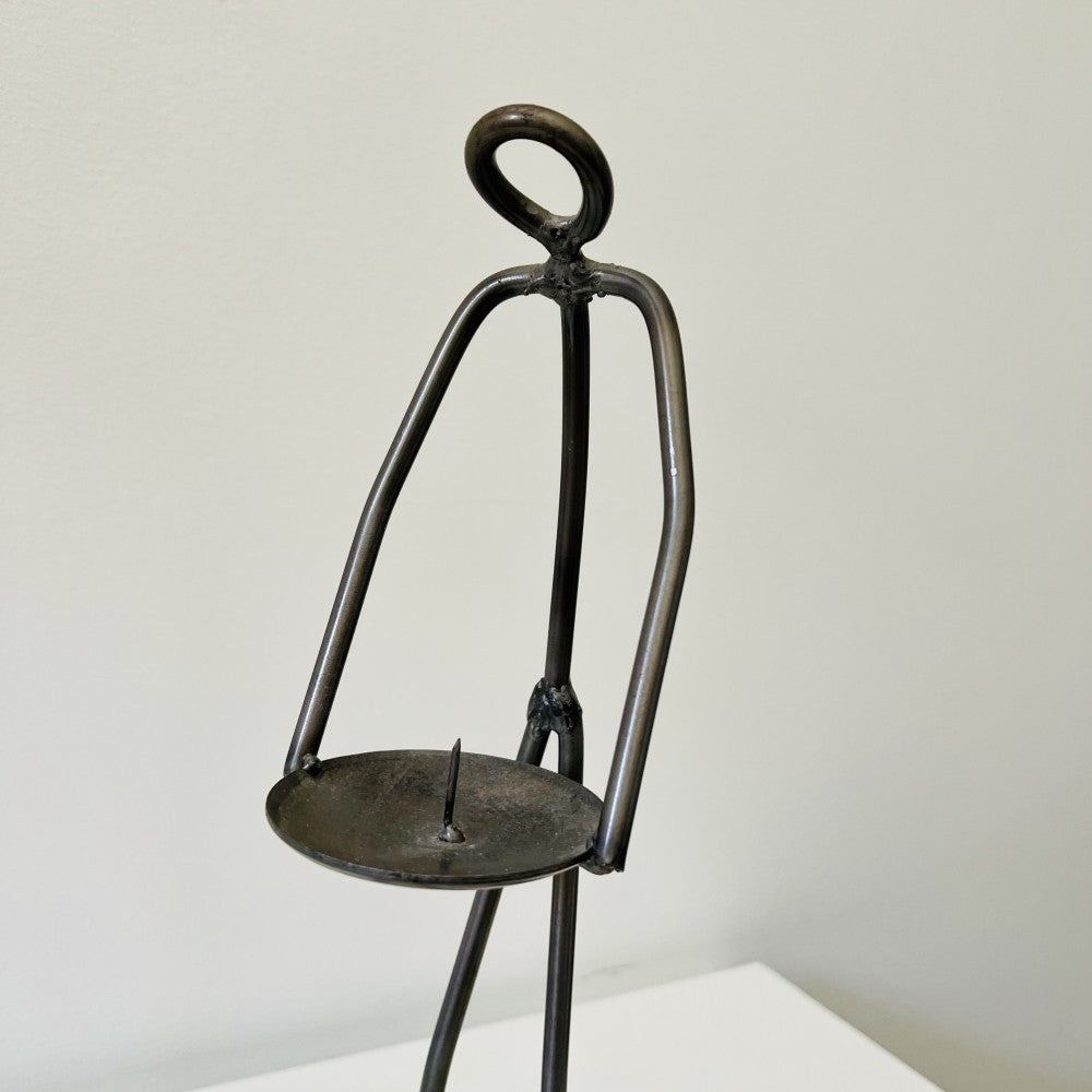 Pair of hand forged stick figure candle holders, 1990s|11119