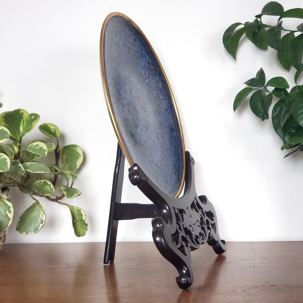 Large blue cloisonné plate on a stand|13721