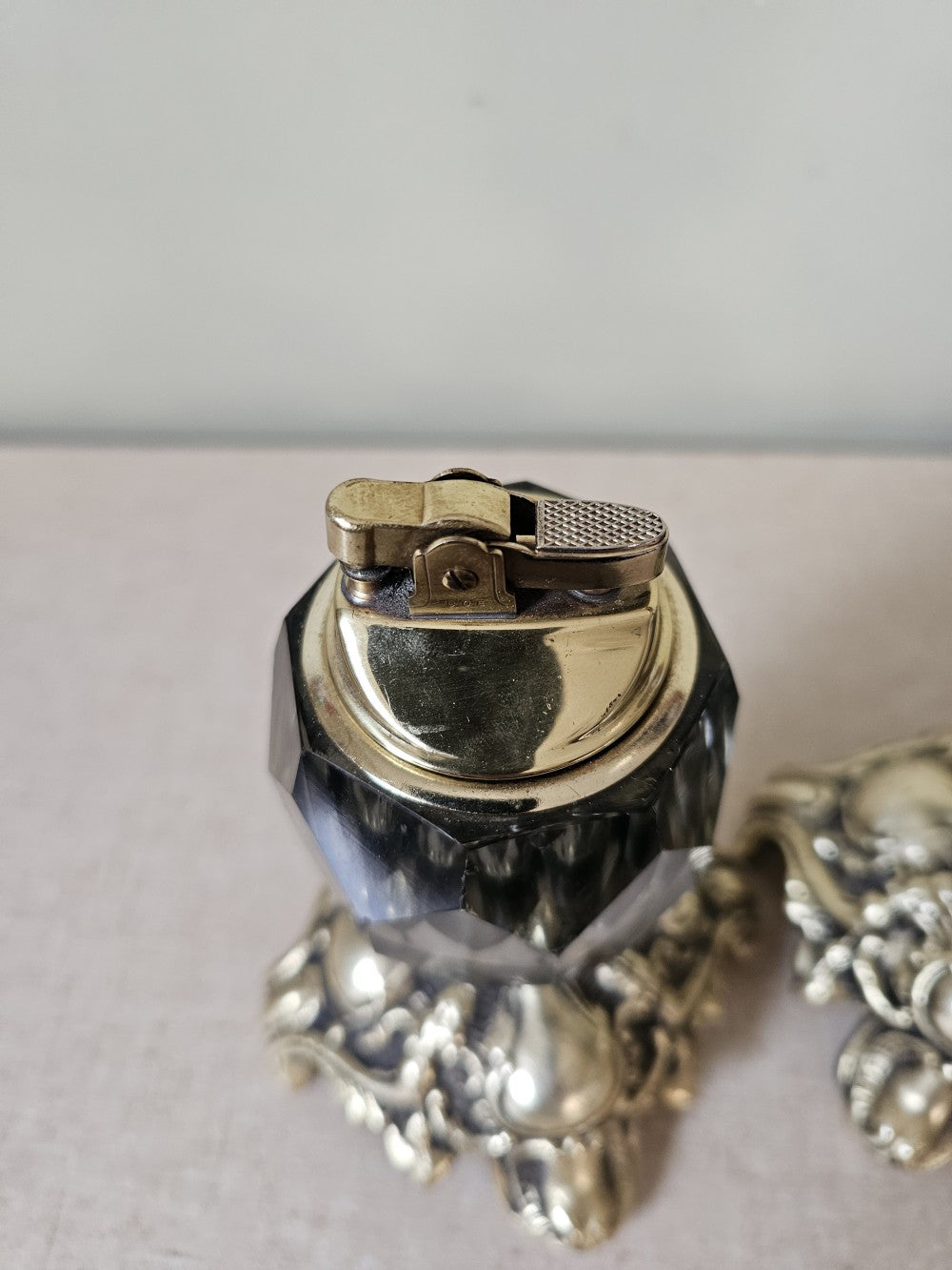 Brass & Smoked Glass Table Lighter Pair|12730