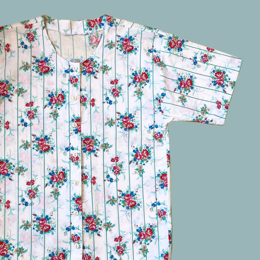 60s/70s Floral Baseball-Style Blouse|9672