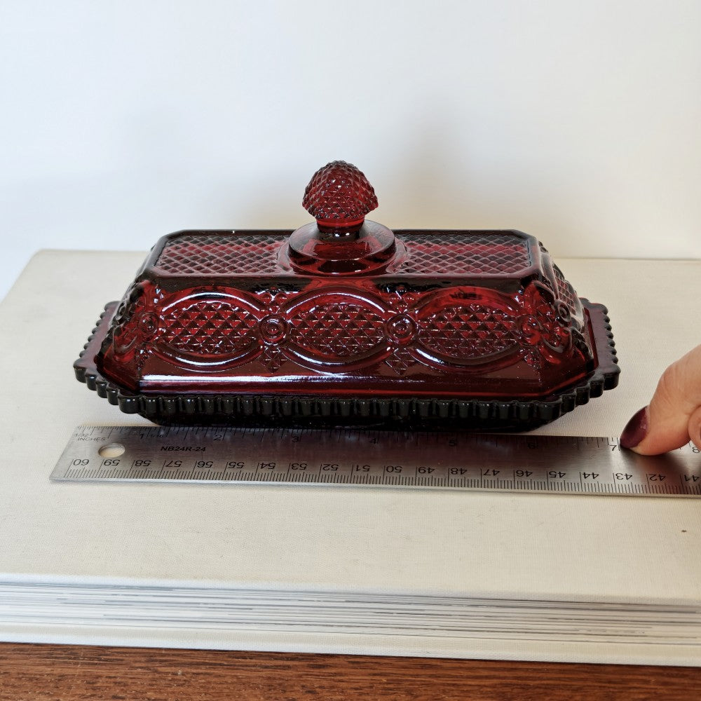 Avon Cape Code red glass butter dish|10959