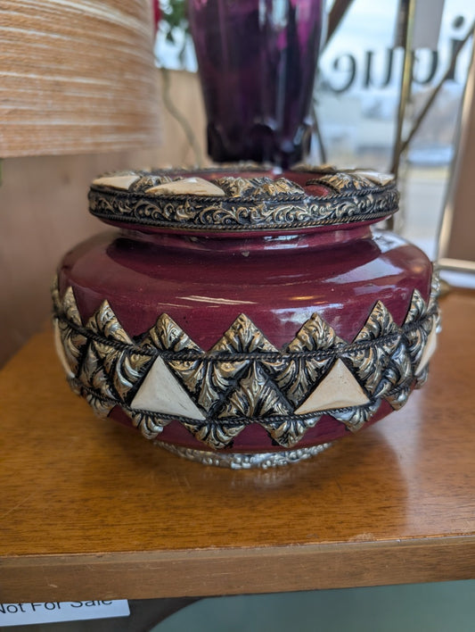 Moroccan Ashtray with Metal and Bone Inlays|11588