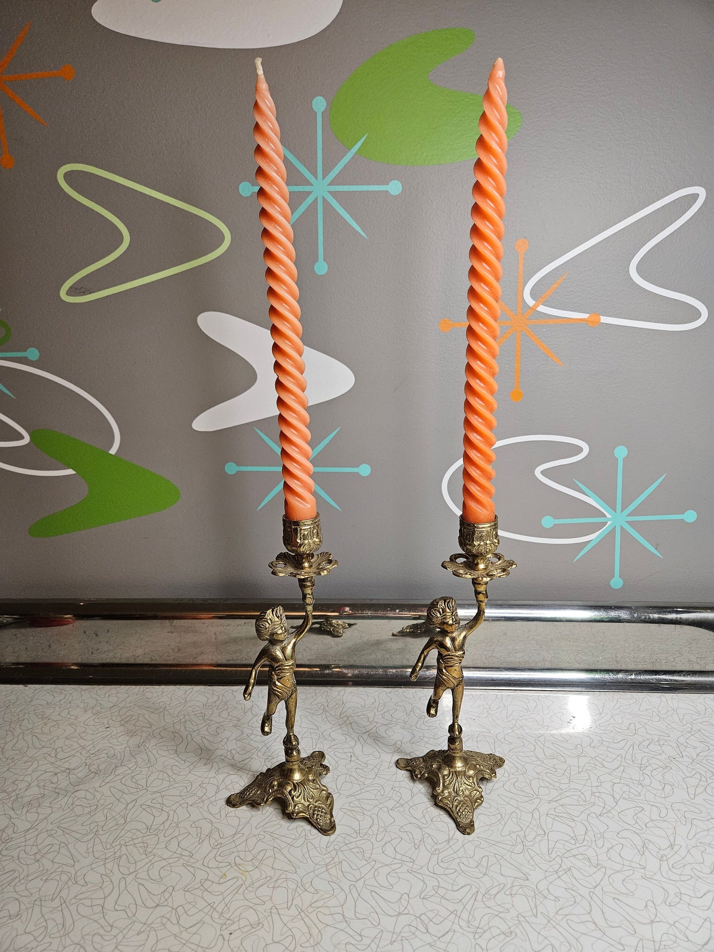 Brass Cherub Candle Holders, Taper Candle Holders, Vintage Candle, Oranate