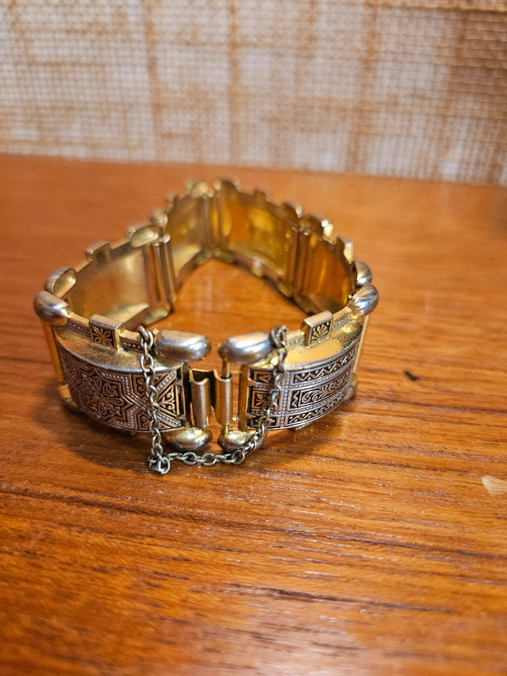 Vintage Spain Damascene Geometric Gold Link Bracelet|12877