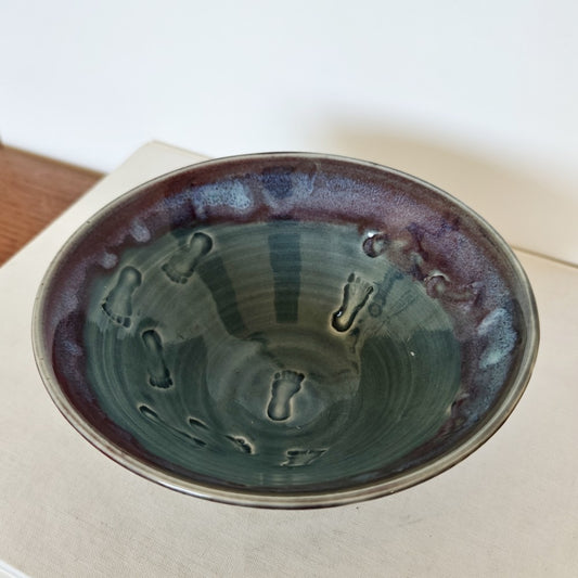 Small purple art pottery bowl with baby feet|10960