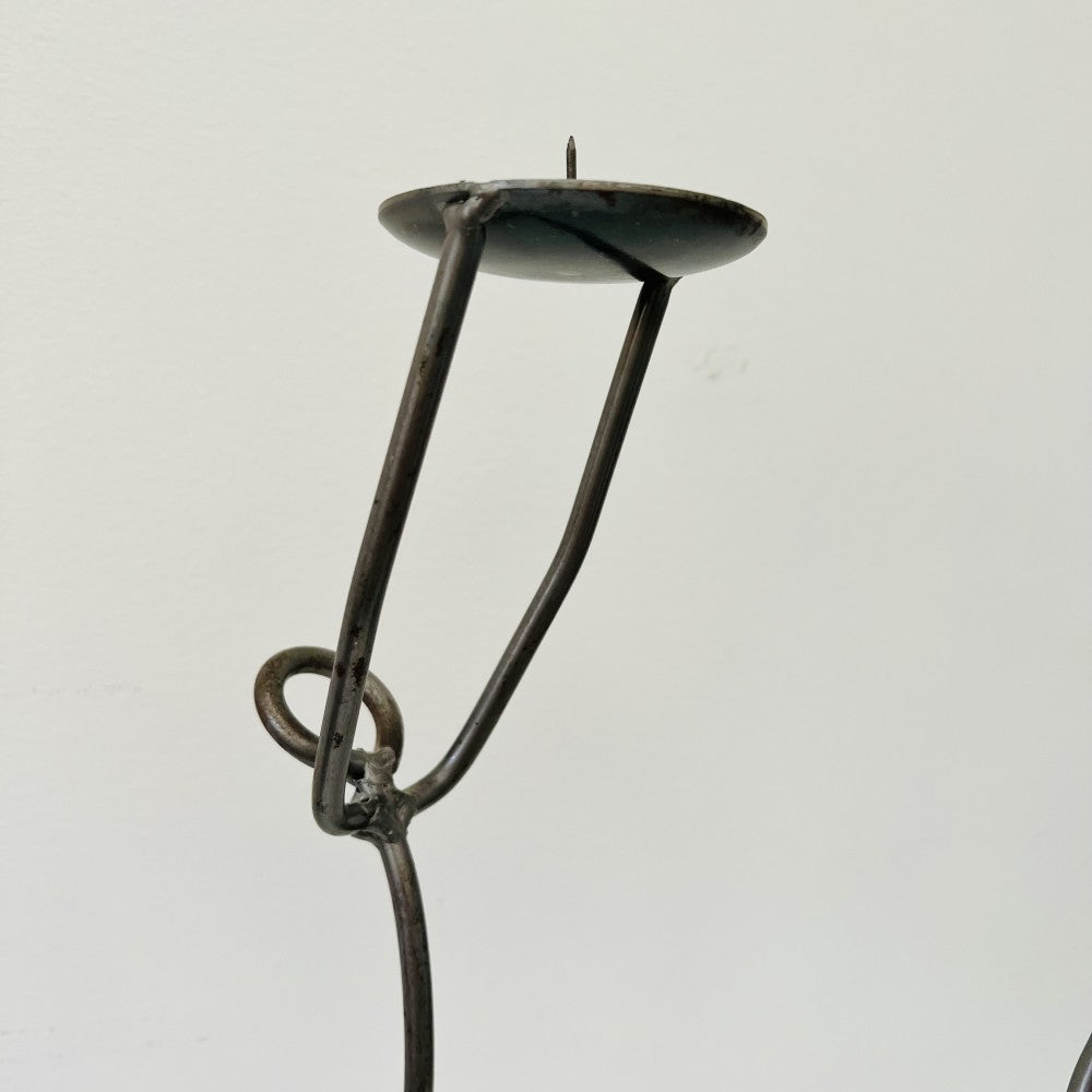 Pair of hand forged stick figure candle holders, 1990s|11120