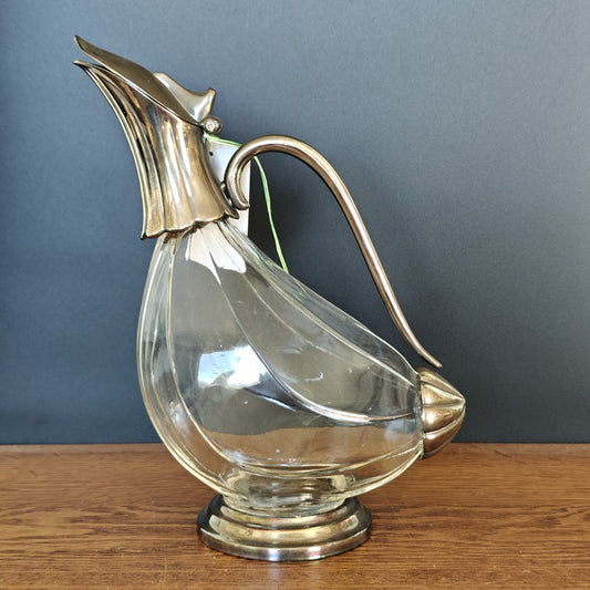 Italian silver plated and glass duck pitcher|10979