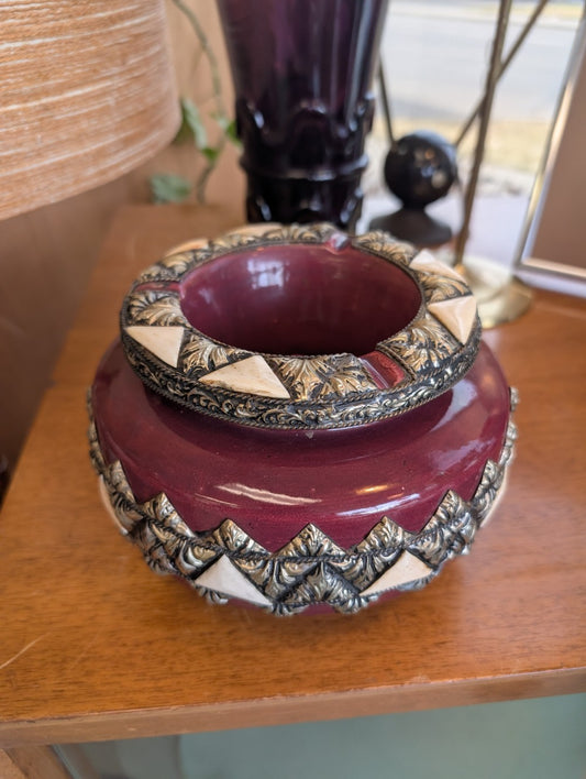 Moroccan Ashtray with Metal and Bone Inlays|11587
