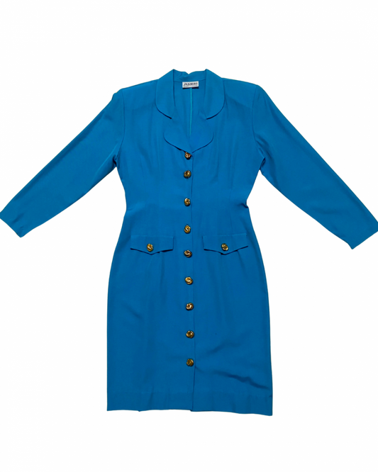 80s Teal Mid Length Shirt Dress|10753