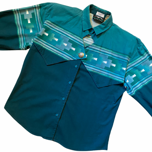 Roper Teal Aztec Button Up|9320