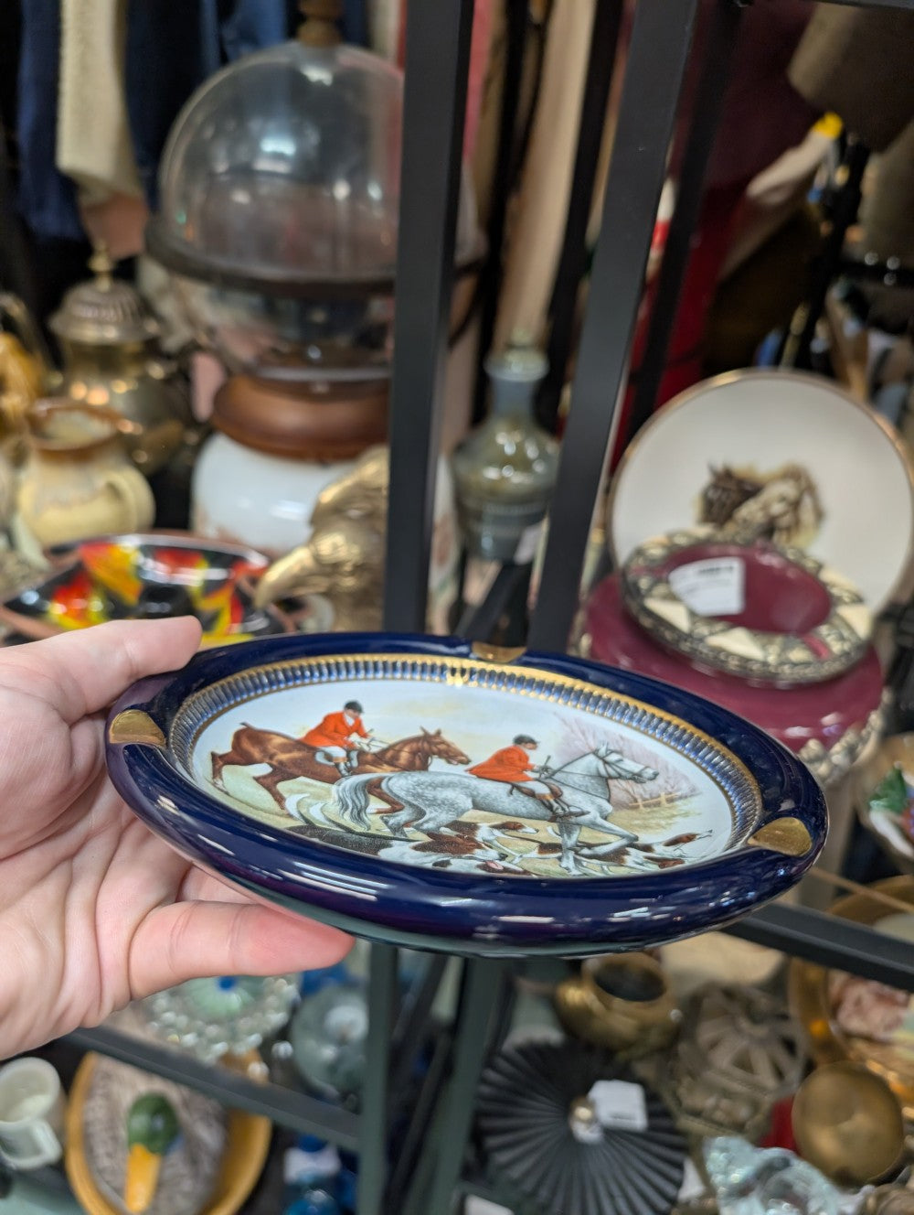 Italian Made Ashtray with Horses and Dogs|11607